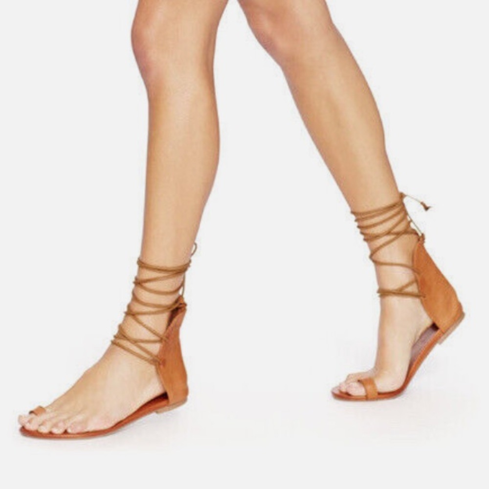 Miz Mooz Toe Loop Sandals Flats with Ankle Wrap Ties